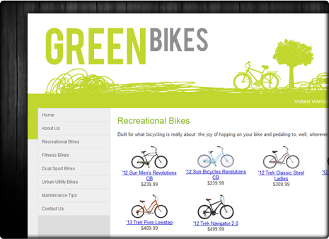 Sample website for bike shop